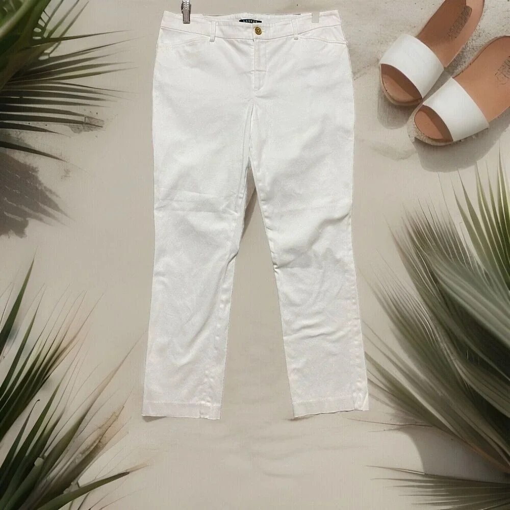 Lauren Ralph Lauren Woman's Stretch Cotton Pants Size 10 Flat Front Straight Leg